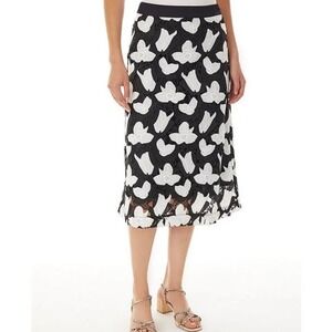 Ming Wang black white floral midi skirt NWT XS